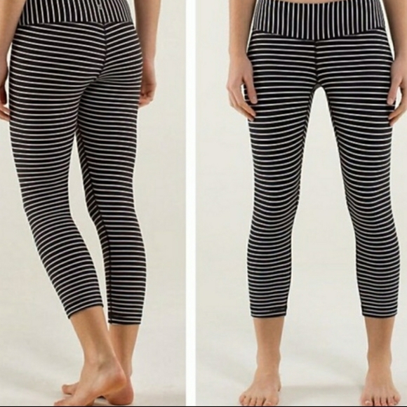 lululemon athletica Pants - Lululemon Wunder Under Black Parallel Stripe Crop